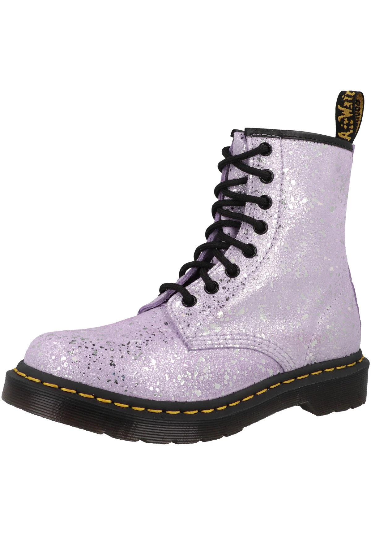 Dr. Martens Bottines À Plateau - Lilac Metallic Paint Splatter 4 Dr. Martens Bottines À Plateau - Lilac Metallic Paint Splatter – Image 2